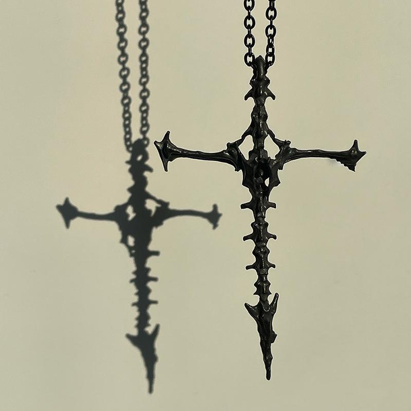 New Retro Skeleton Personality Cross Pendant Necklace For Men Women Minimalist Punk Party Jewelry Gifts