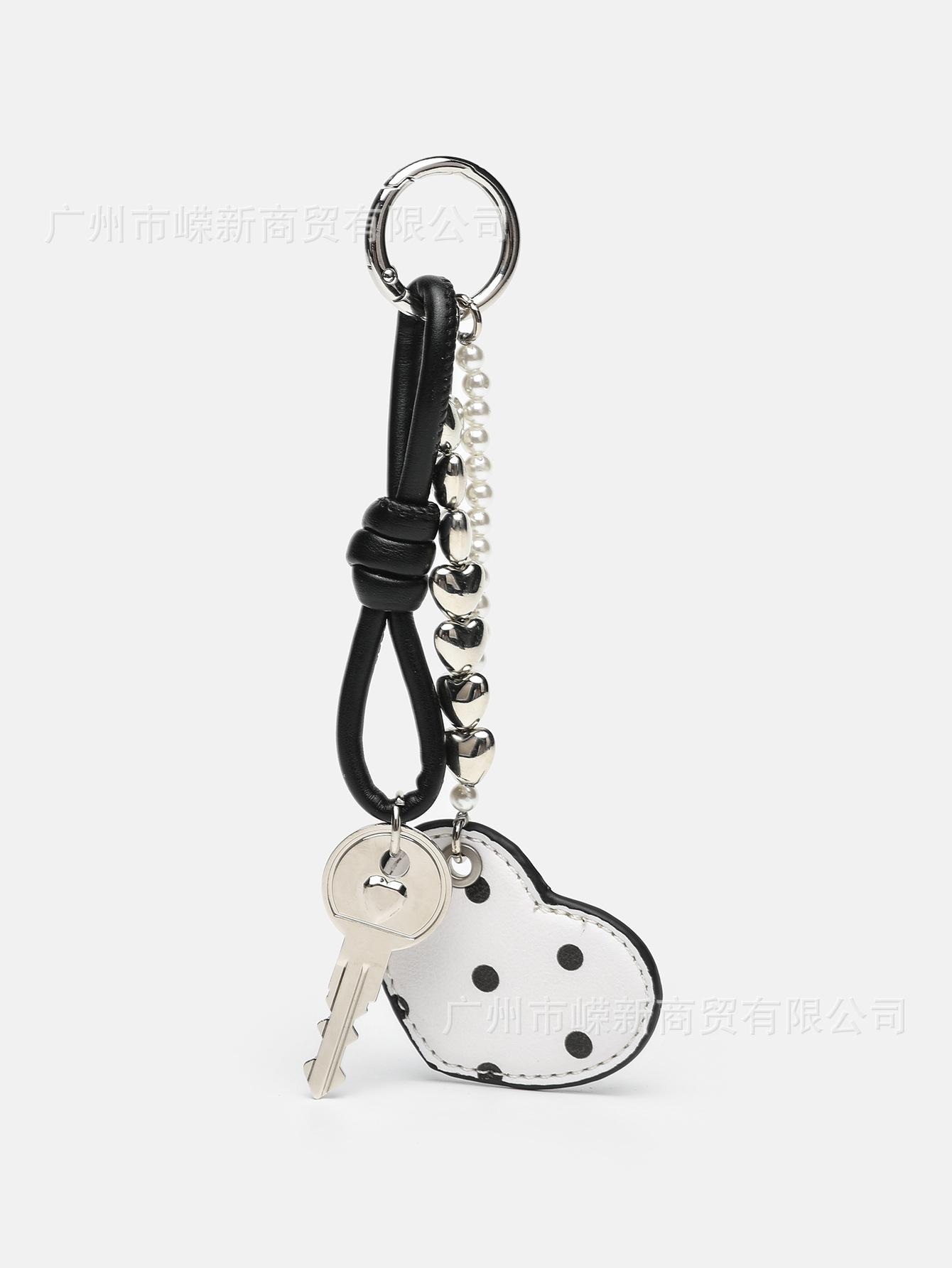 Peach Heart Polka Dot Love Retro Lipstick Earphones Keychain Bag Hanging Pendant