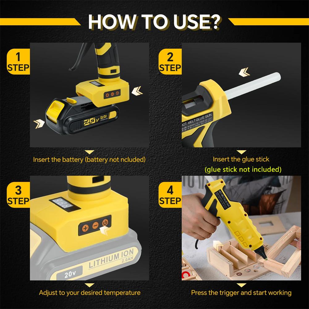100W Cordless Glue Gun LCD Digital Display for Dewalt 20V Battery (No Battery)