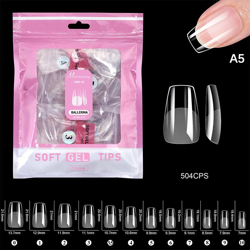 504 Pcs False Nail Tips Semi-Matte Finish Almond French Coffin Stiletto Oval Square Shapes With Front Edge Thickened Fingertips