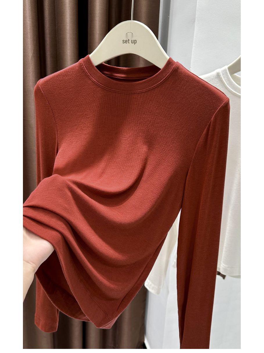 

Coffee-Colored Slim-Fit Women s Base Layer Shirt - Soft Round Neck, Versatile Thin T-Shirt for Autumn/Winter. S (80-95 kg) красный