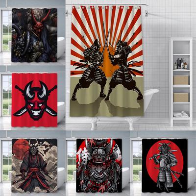 Japanese Samurai Devil Shower Curtain Waterproof Polyester Fabric Paint Bath Curtains Home Bathroom Decor Curtain With Hook