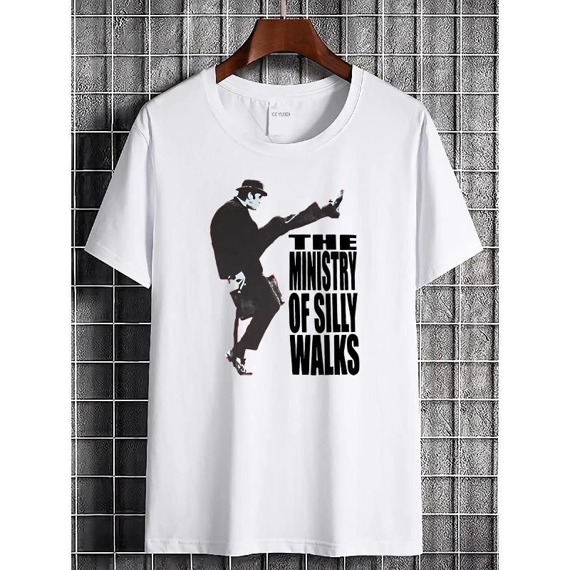 European Size Monty Python The Ministry of Silly Walks T-Shirt- Officially Inspired Graphic Tee with Guy Fawkes& Ministry of Silly Walks Design S белый