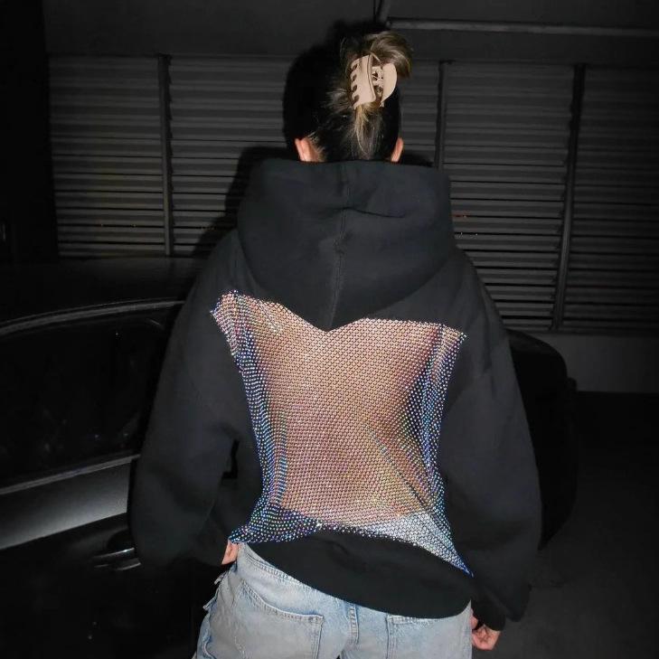 Women s Fashion Translucent Pullover Sweatshirt Gothic Sexy Hollow Mesh Hoodie Y2K Clothes Casual Long Sleeves Jacket XS чёрный 2090₽