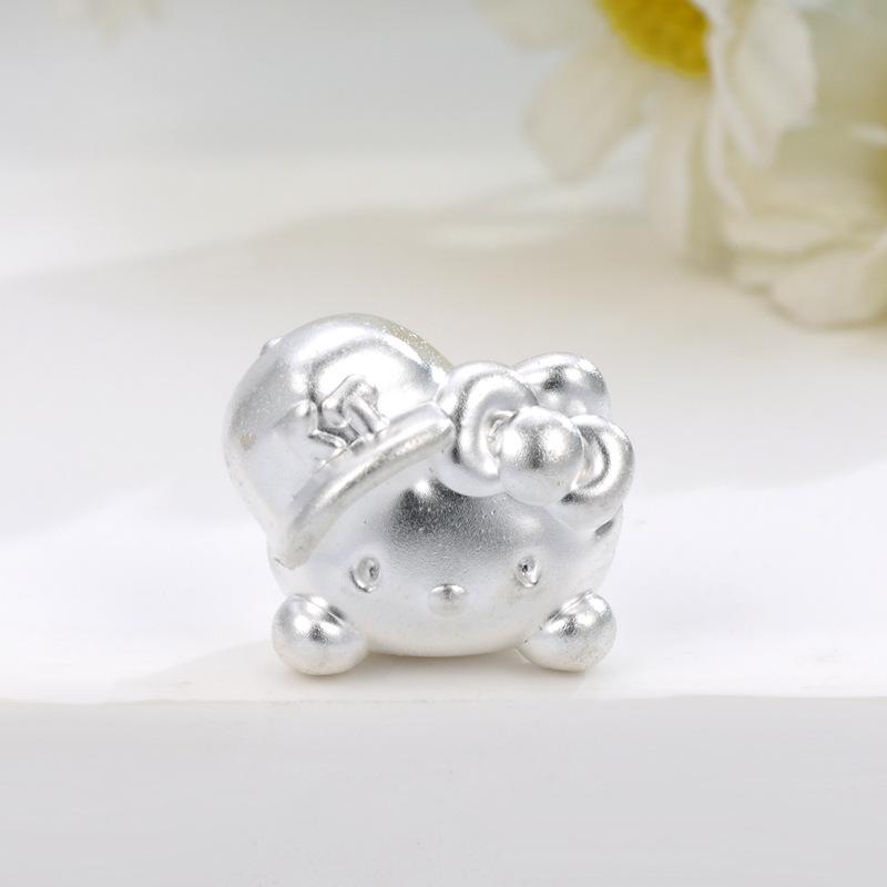Sterling Silver 999 Hello Kitty Baseball Cap DIY Beaded Handwoven KT Cat Charm Ornament