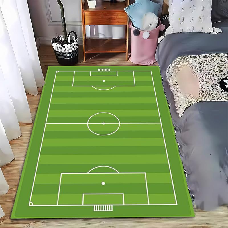 

Soccer Field Pattern Green Carpet Floor Mat with Striped Design and White Lines Suitable for use as an anti-slip for room and bedroom sofas 40x60cm( 15x23in )