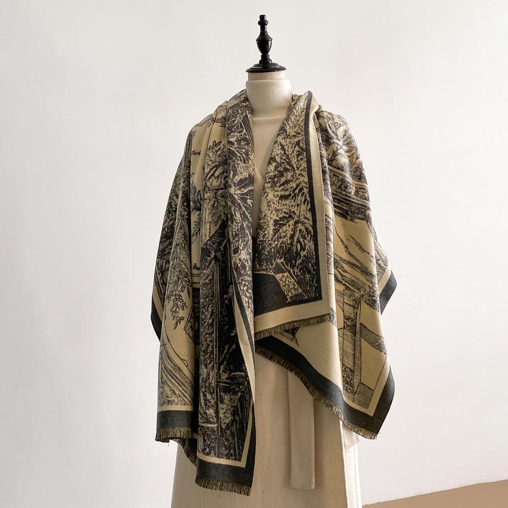 New Luxury 2-Sided Imitation Cashmere Scarf - Ultra Soft Women's Winter Thickened Jacquard Wrap Shawl with Stylish Patterns