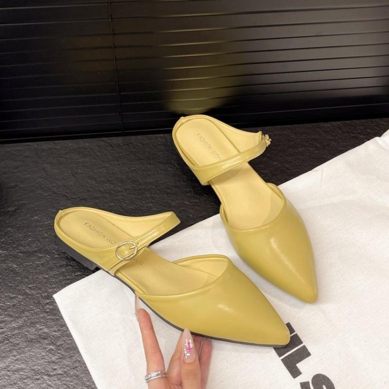 

Мода 2025 Весна Лето Новые Полушлепанцы Баотоу Туфли на высоком каблуке Модные С мелким вырезом Элегантные Мюли Однотонные Шлепанцы Сандалии 35 жёлтый