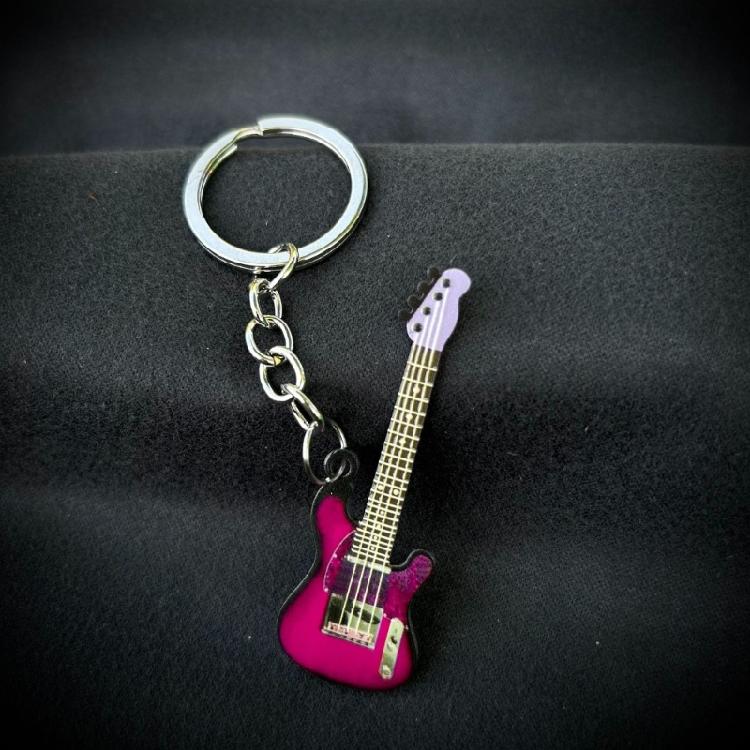 Metallfarbe Edelstahl Gitarre Auto Schlüsselanhänger Anhänger Klein Frisch Runde Schnalle