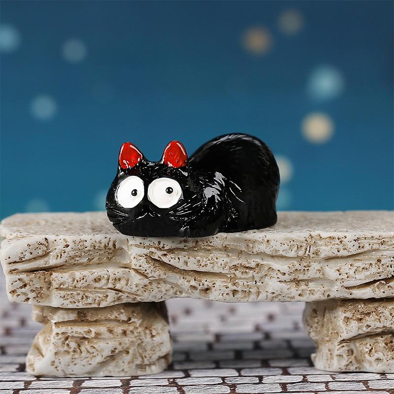 Halloween Cute Black Cat Resin Figurine for Micro Landscape and Cartoon Decor