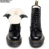 Real Wool Martin Boots High-top Tooling Boots Women's Hard Leather Open-edged Bead Short Boots Leather Boots Round