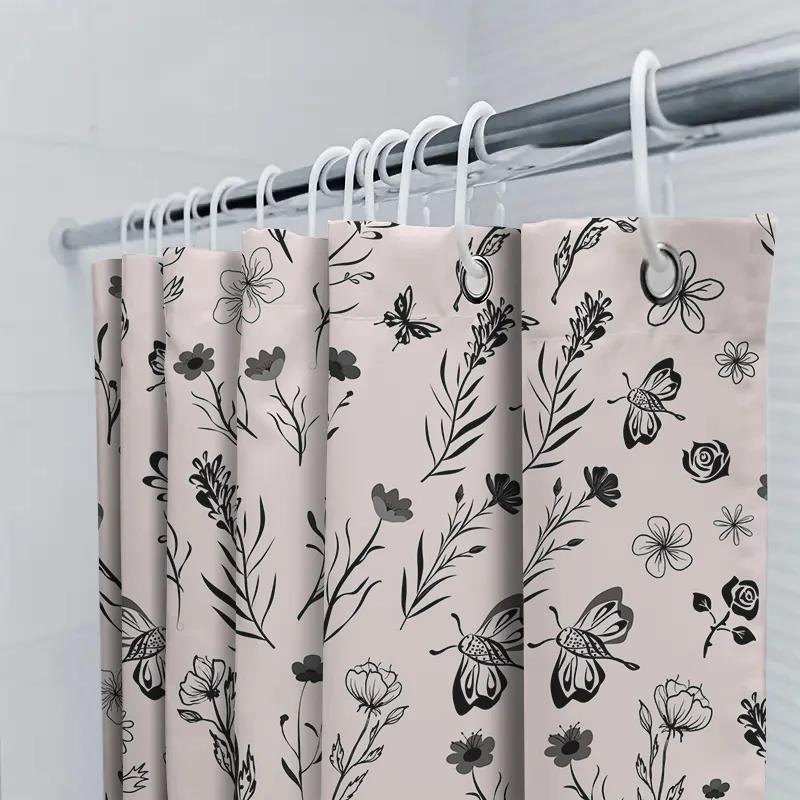 Black White Floral Shower Curtain Bath Decor For Bathroom Decorations Pink With Flowers Insects