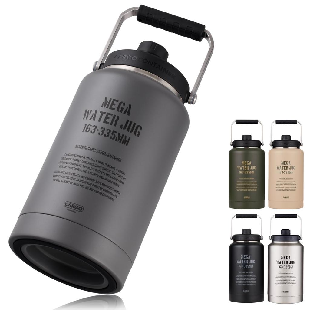 CARGO CONTAINER MEGA WATER JUG Stainless Steel Water Keeps Drinks Cold or Ice Gray 3.8L Jug, Insulated, Hot, Container,