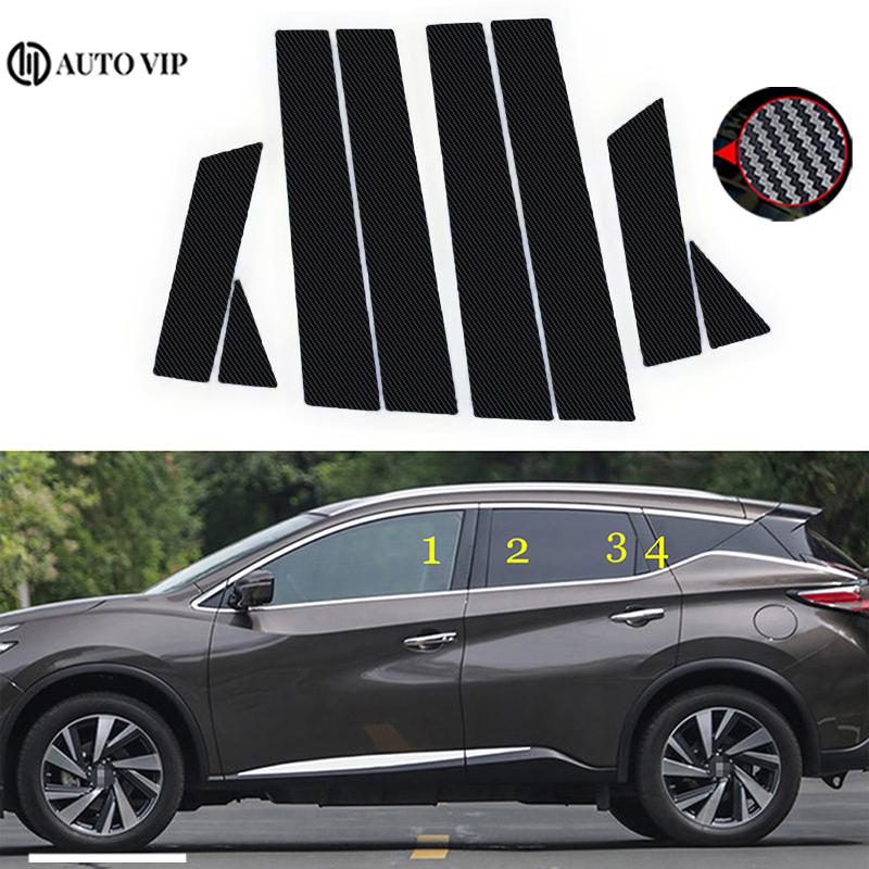 8Pcs Car Window Pillar Posts Door Trims Cover Decoration Sticker Glossy Black for Nissan Murano Carbon Fibre 2015-accessorie
