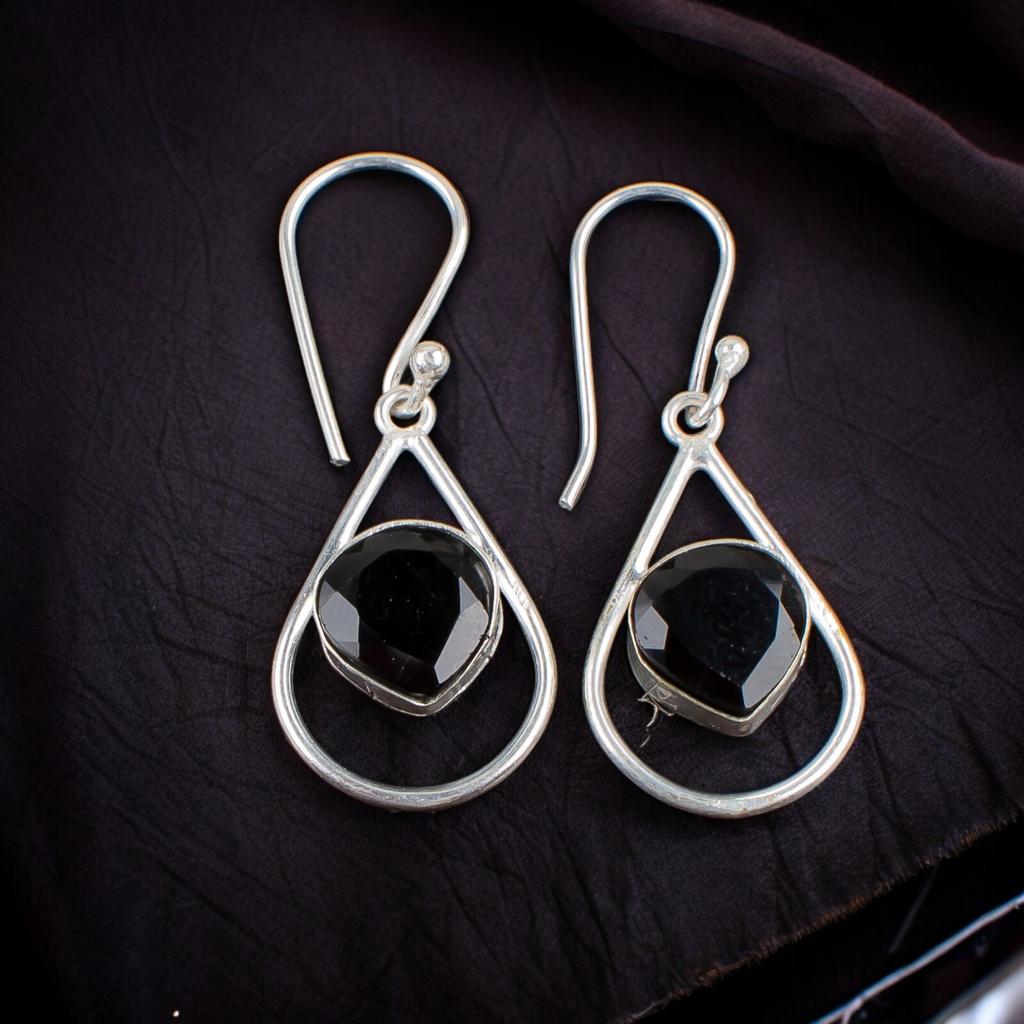 Black Onyx Gemstone 925 Sterling Silver Jewelry Handmade Earrings 1.50" For Her EE-38-13