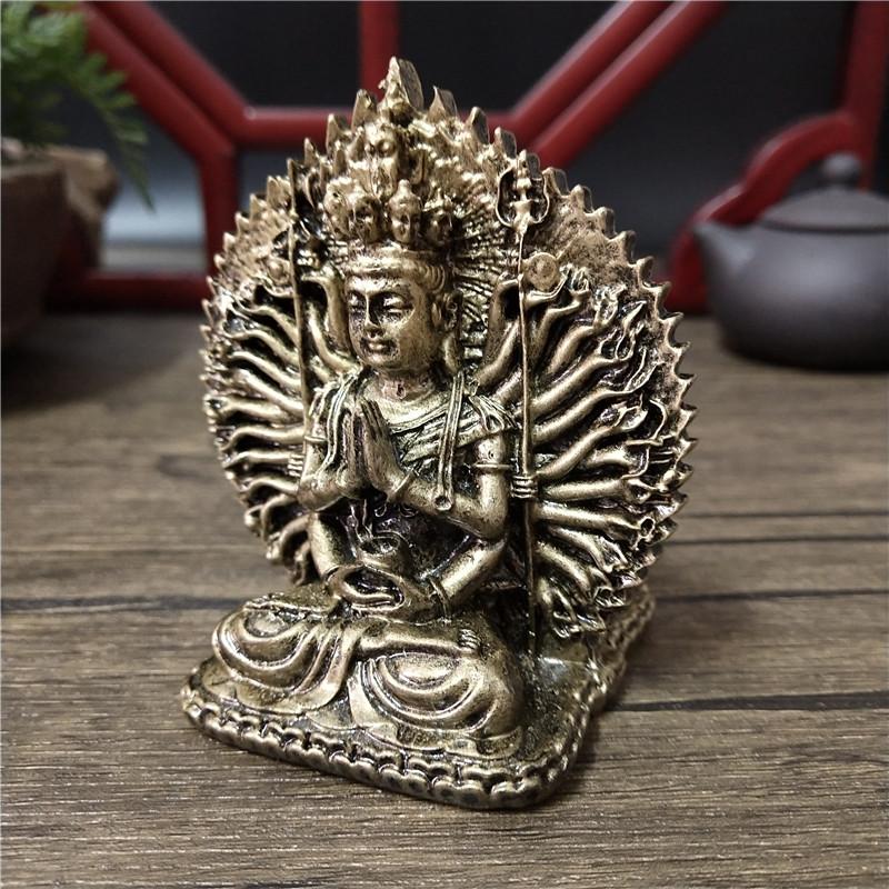 Bronzová barva Tisícruký Guan Yin Buddha Socha Ornamenty Pryskyřice Čínská Kwan Yin Buddha Socha Figurky Domácí dekorace
