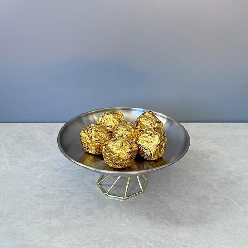 Elegant Stainless Steel Serving Tray High-foot Storage Plate Desktop Decoration Food Presentation Dish for Coffee Table