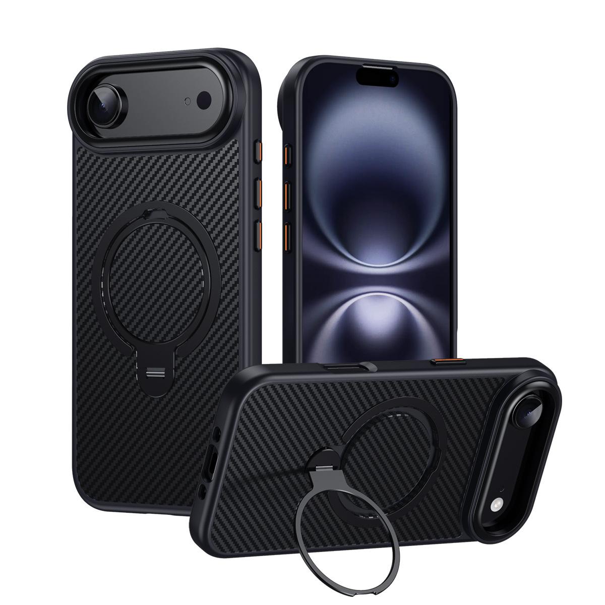 

Carbon Fiber Aramid Style for MagSafe Case for iPhone 16 15 14 13 12 17 Pro Max 16e 17 Air Plus Ring Stand Holder Cover LMD004 iPhone Air