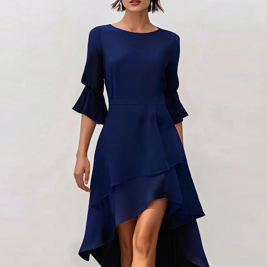 Women's Three-Quarter Sleeve Ruffle Hem Irregular Party Dress