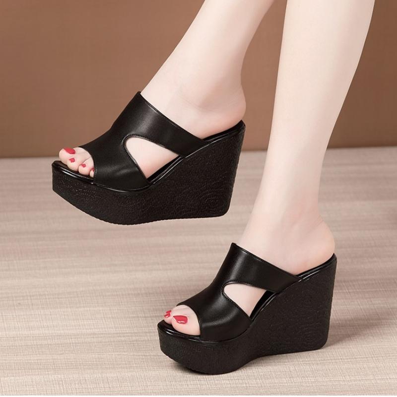 Fashion Platform Slippers Women Chunky Summer Shoes Genuine  Sandals White 2025 Lady Wedges Sandals Street Style Woman Slides