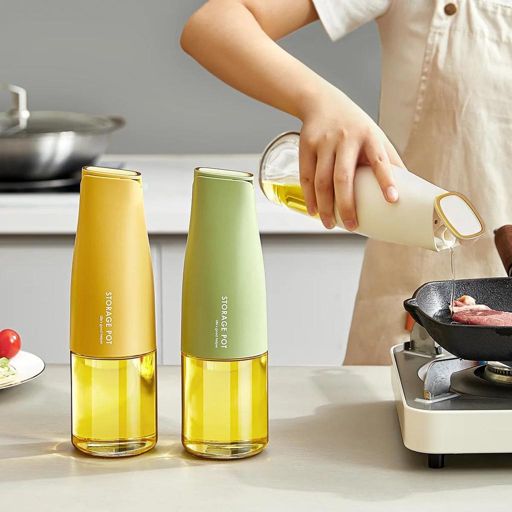 Glass Oil Pot Kitchen Home Automatic Opening and Closing Gravity Oil Tank Soy Sauce Seasoning Bottled Oil Bottle 500ML