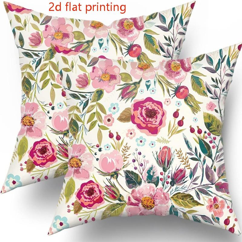 

Bright Watercolor Peony Cushion Covers Pink Floral Pattern with Green Foliage Decorative Covers Pillow Cases
