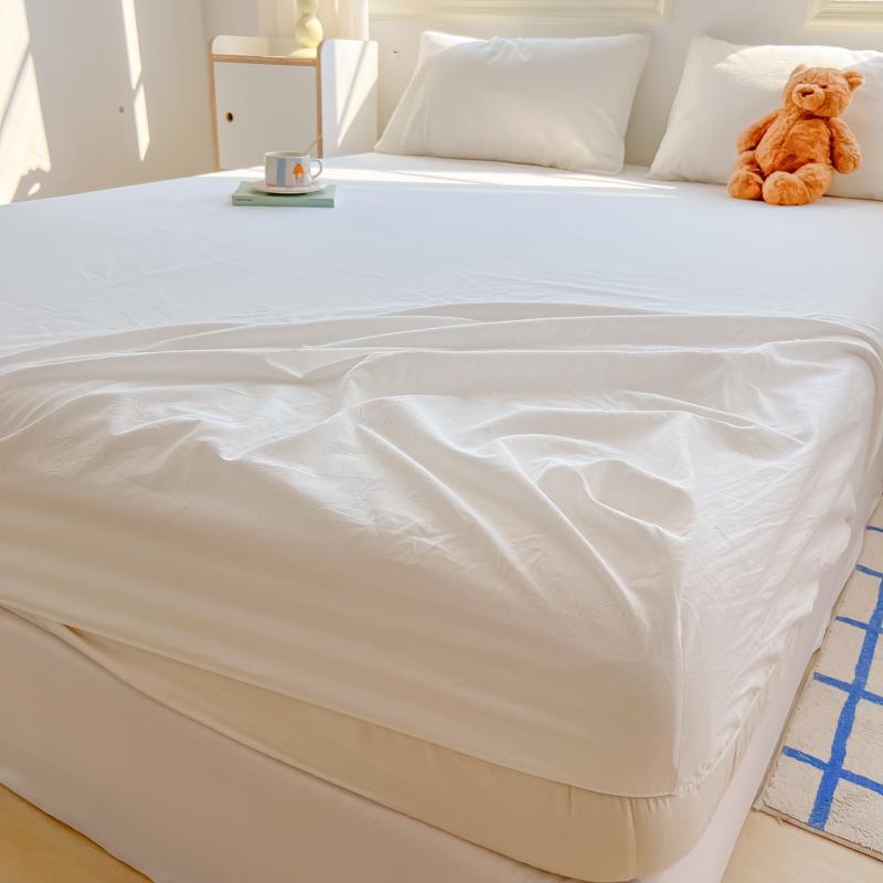 2024 New A-class Solid Color Good Quality Grid Washed Cotton Bed Sheet, Single Piece Fully Enclosed Non Slip Bed Sheet, Bed