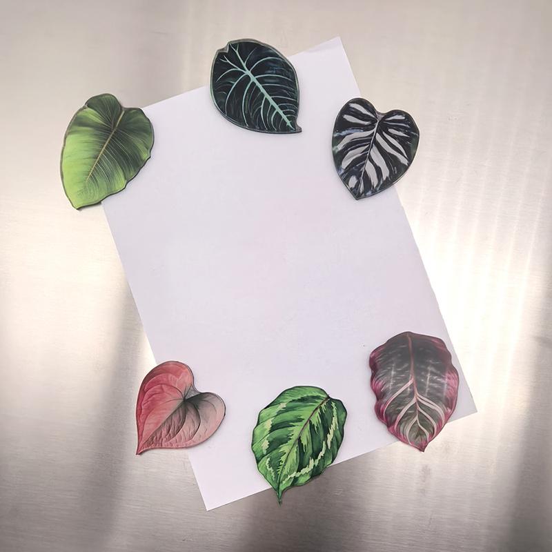 Dekorativní magnety na lednici, sada 6 kusů, design listů simulovaných rostlin, pro domácí dekoraci a připomínky