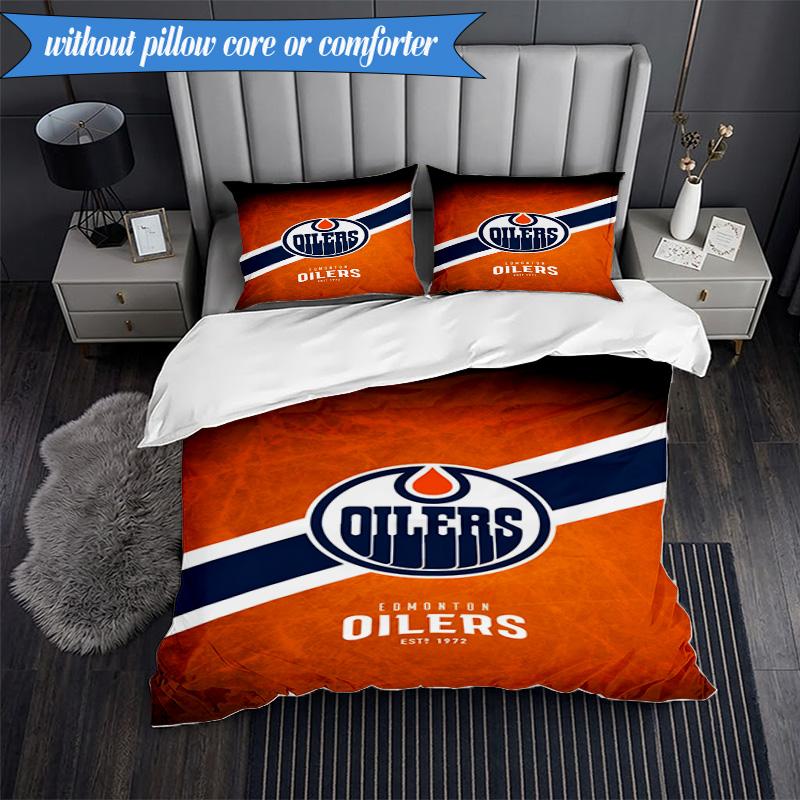 3PCS Edmonton Oilers Emblem Bedding Set,Including 1pc Duvet Cover And 2pcs Pillowcases Perfect for Bedroom, Dormitory, Fan Christmas Gift