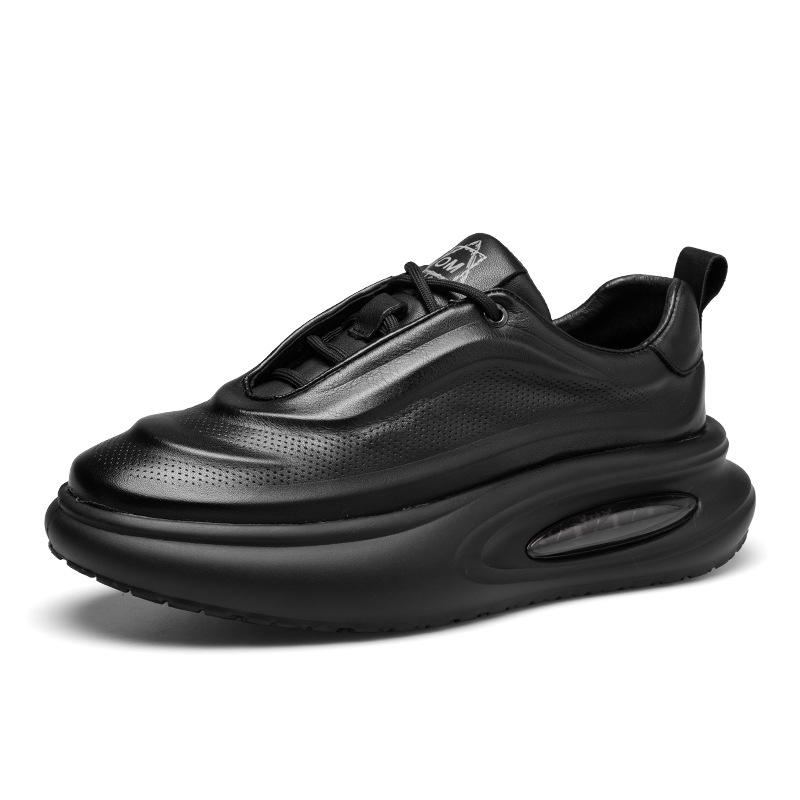 2025 Direct Supply Dad Shoes Men's Casual Versatile Breathable Leather Shoes Thick-soled Air Cushion Heightening Shoes White Shoes