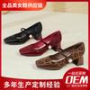 Customized Single Shoes~ French Mary Jane Shoes Thick Heels High Heels Square Head Large Size Leopard Print Retro High Heels Single Shoes