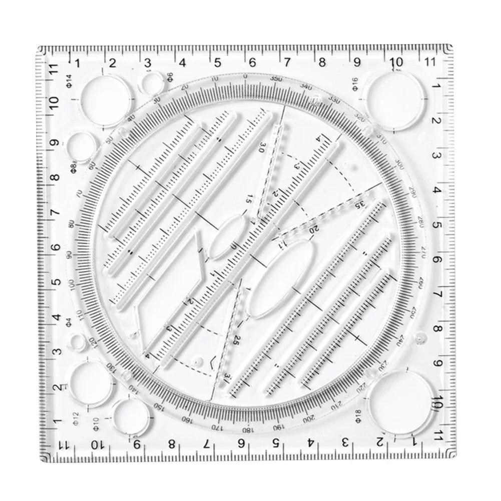 Multi-function Rotatable Drawing Template Art Design Construction Architect Geometry Circle Drafting Measuring Scale Ruler Tools чёрный
