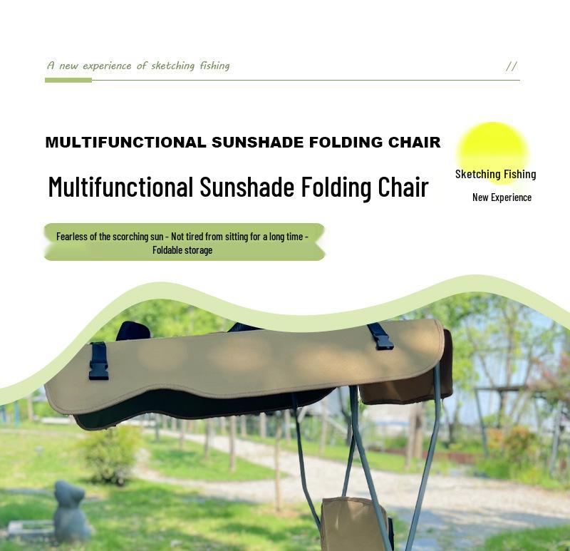 Portable Folding Beach Chair with Sunshade Canopy - Ideal for Camping, Fishing, and Picnics, Carbon Steel Frame, Compact Stool Design