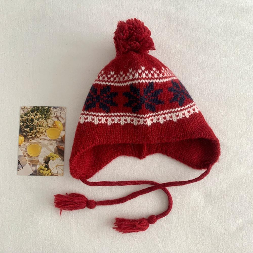 Warm Knitted Pullover Hat Korean Style Beanies Cap Sweet Jacquard Woolen Hat Autumn