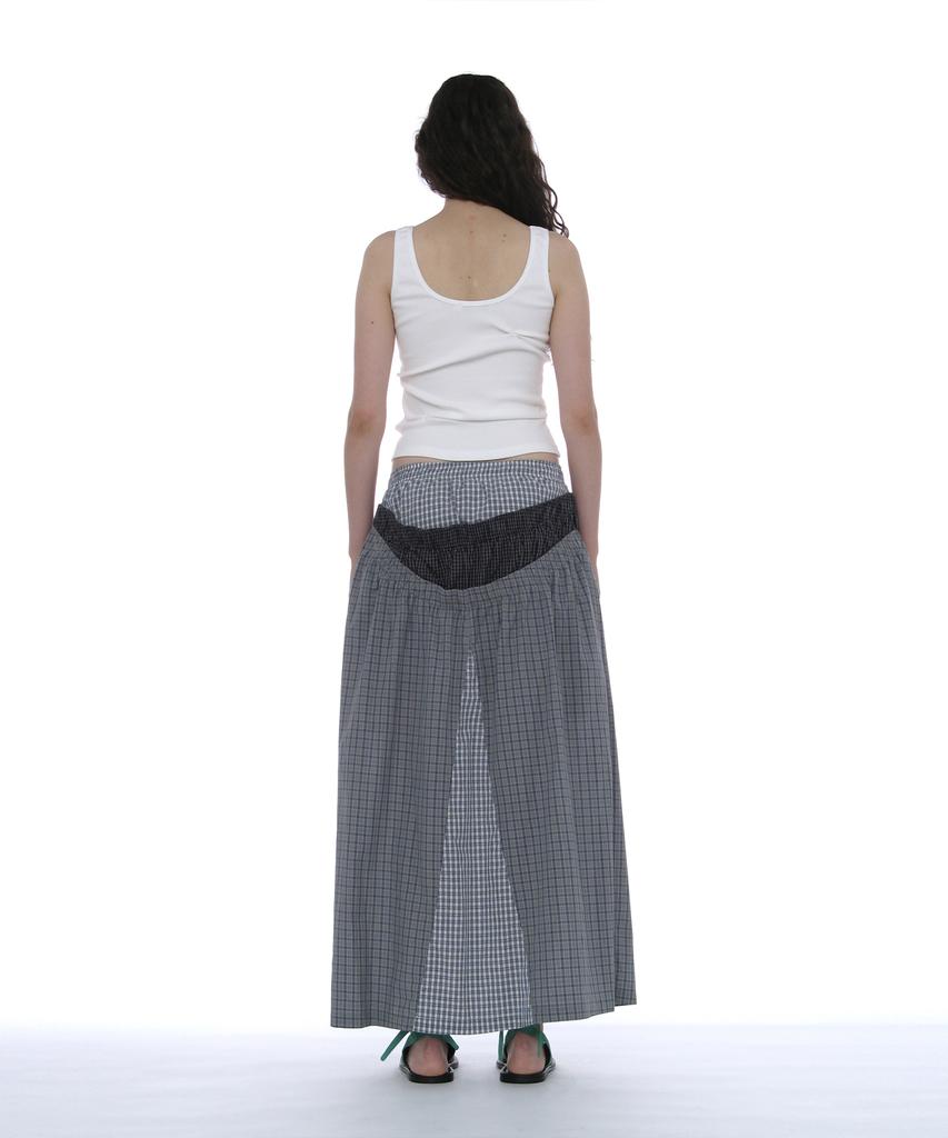 Partimento Woman Multi-Layered Maxi Skirt_Blue Check