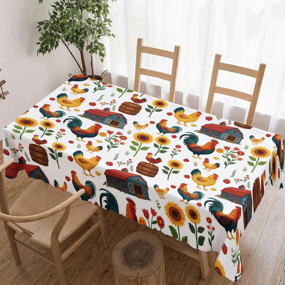 Huis Kip Zonnebloem Rechthoekige Tafelkleed voor Tafeldecoratie Keuken Eetkamer Waterdicht Herbruikbaar Tafelkleed voor Tafel Buiten 140x140cm