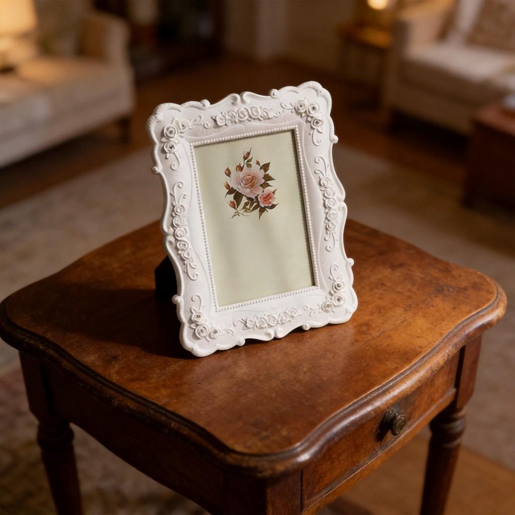 Vintage Resin Photo Frame With Gold Embossed Rose Pattern For Christmas And Anniversary Gifts