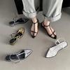 Niche French flat-bottomed silver temperament strappy sandals fairy shoes 2025 new summer beach roman shoes