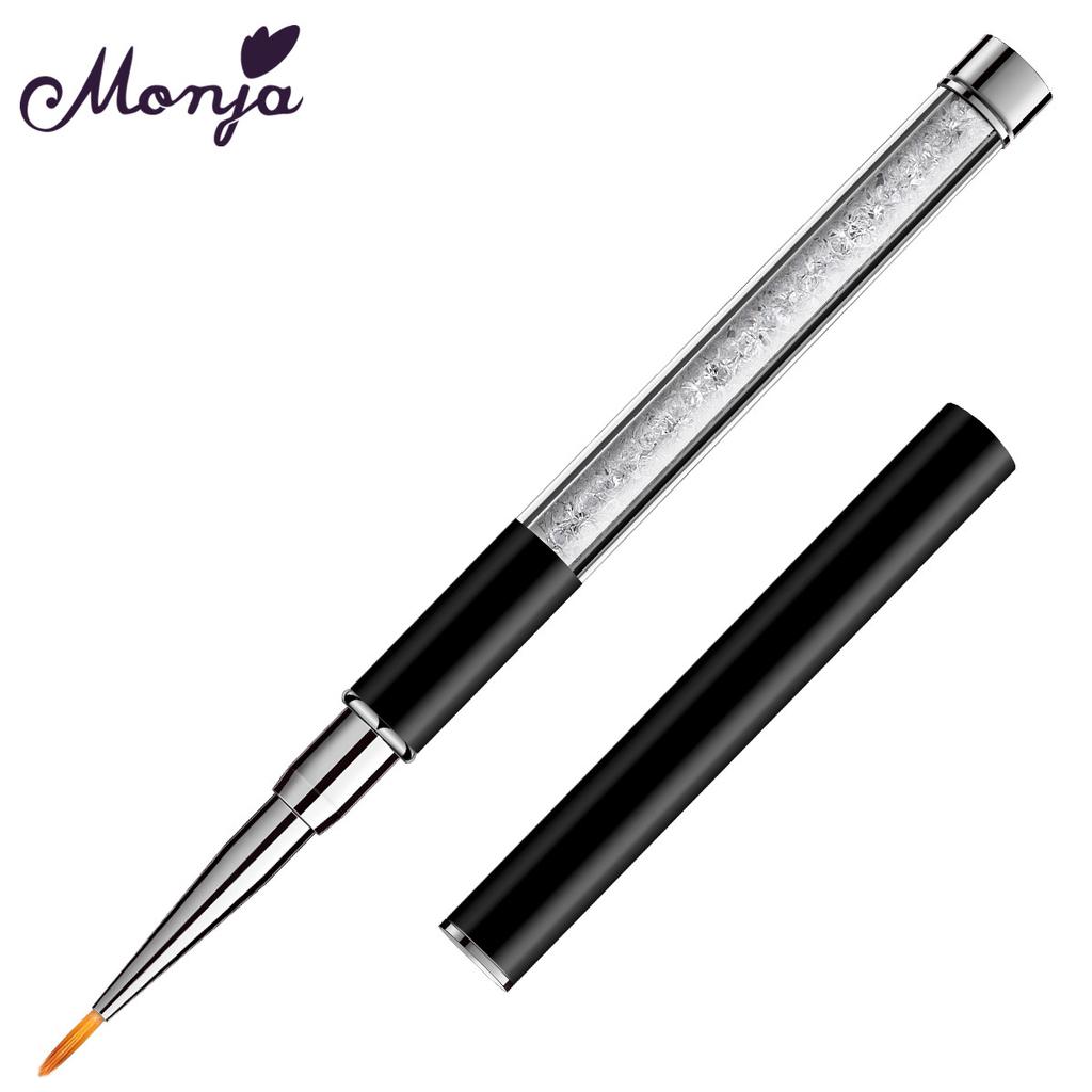Monja Rhinestone Handle Multifunctional Nail Art Painting Brush Stripes Lines Flowers Pattern Nail Gel Drawing Pen Manicure Tool