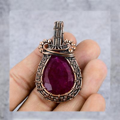 Ruby Gemstone Pure Copper Wire Wrap Handmade Jewelry Pendant