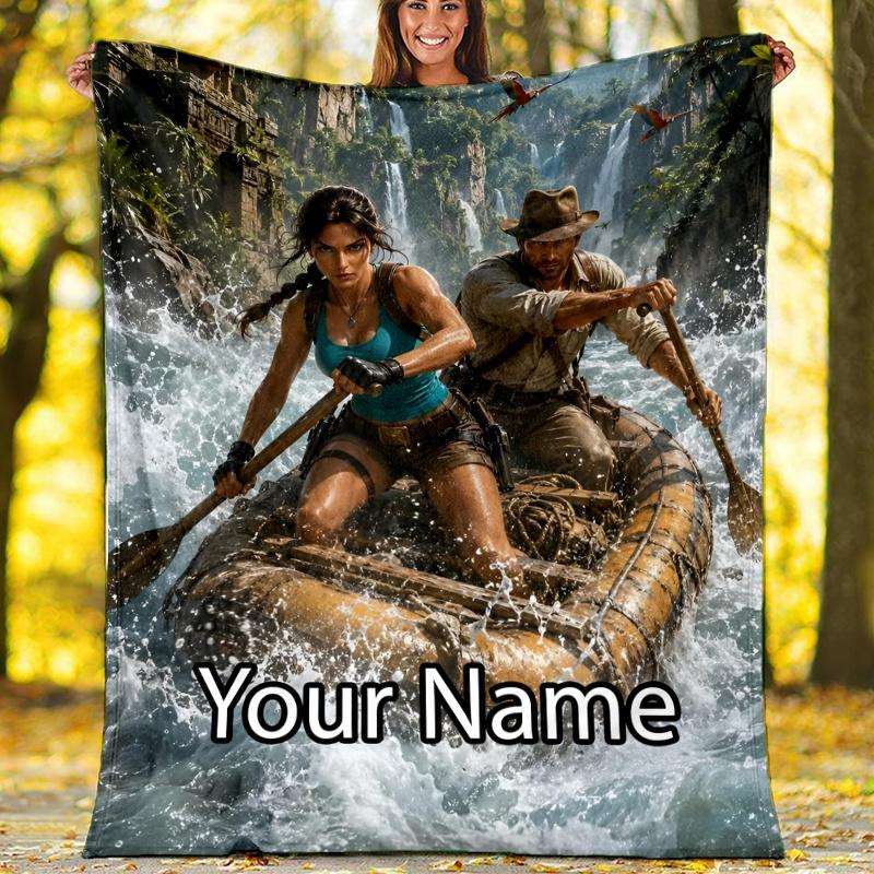 Custom Name Tomb Raider Theme Printed Blanket - Perfect for Couch, Bed, Travel & Outdoor Use | Machine Washable, Cozy & Durable.
