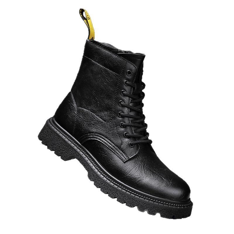 Popular Large-size Hot-selling Autumn and Winter Men's Medium and High-top Velvet Warm Fashion Casual Versatile Leather Martin Boots