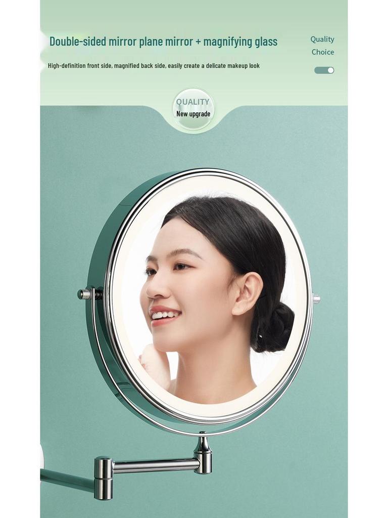 8" Wall-Mounted Folding LED Vanity Mirror - Double-Sided, Lighted, Magnifying for Bathroom Makeup