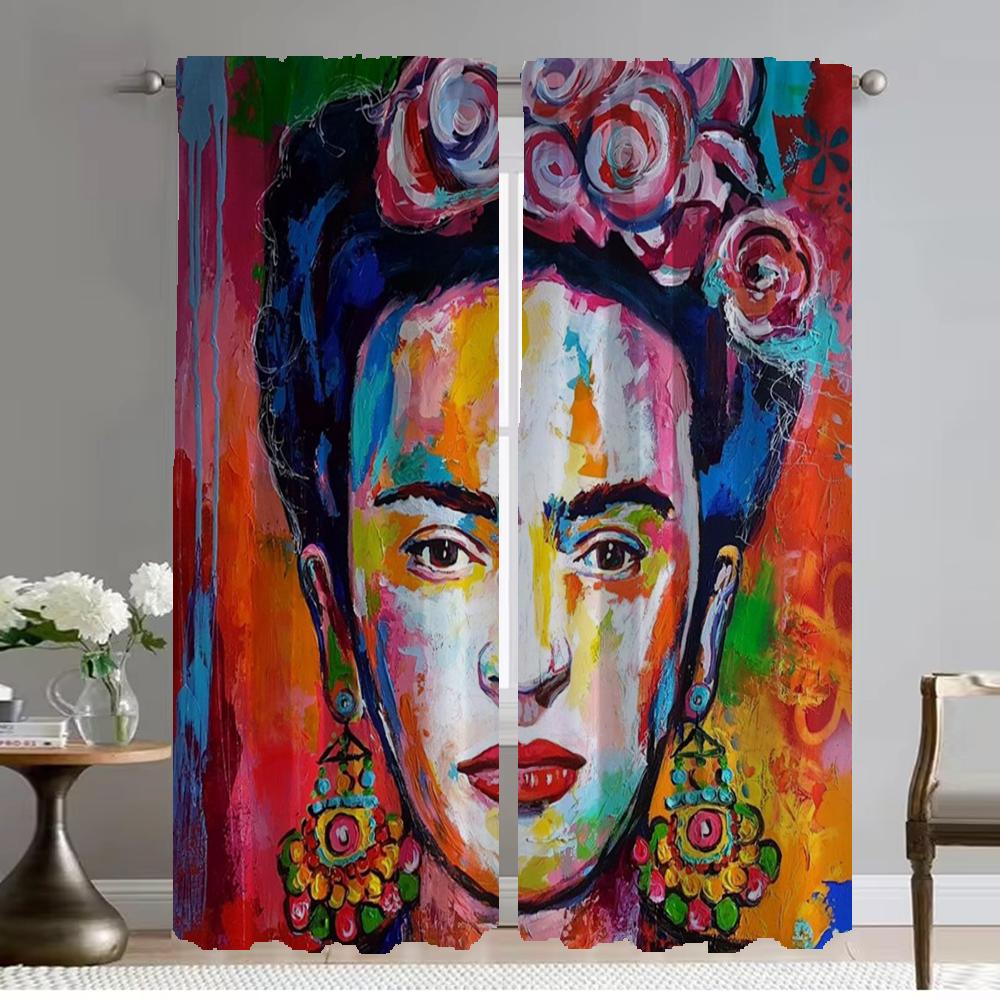 Küchenvorhänge für Wohnzimmer, Vorhang für Zimmer, 2 Paneele, F-kahlo, Innenvorhänge für Zuhause, Jalousien, Trennwand, Halloween-Dekoration