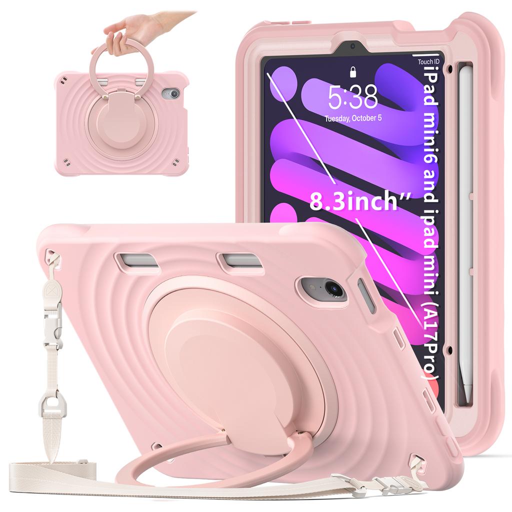 For iPad Mini (2024)/(2021) Case with Shoulder Strap Kickstand PC Silicone TPU Tablet Cover