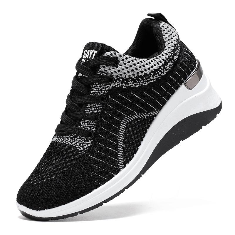 Shoes women's casual shoes versatile women's shoes thick-soled heightening single shoes shallow mouth flying woven shoes breathable mesh shoes