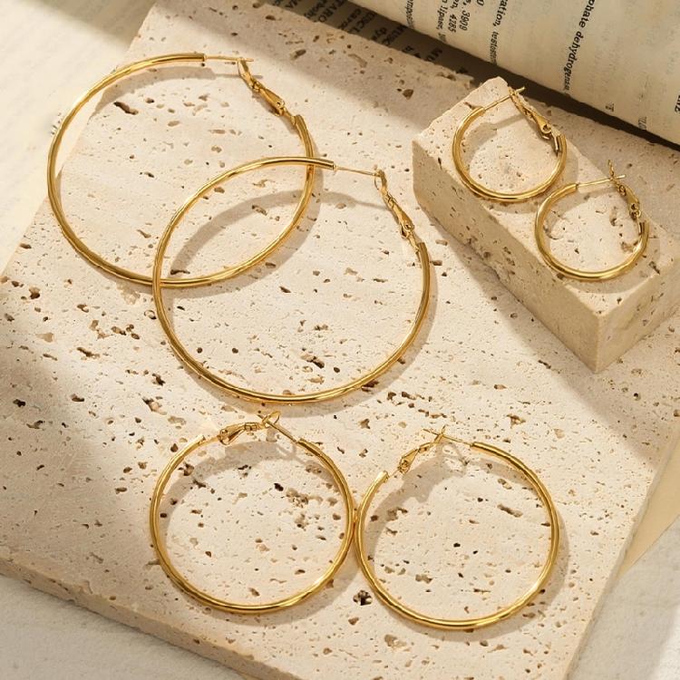 Stainless Steel Round Earrings Stylish Hoop Earring Women Girl Geometric Earwear