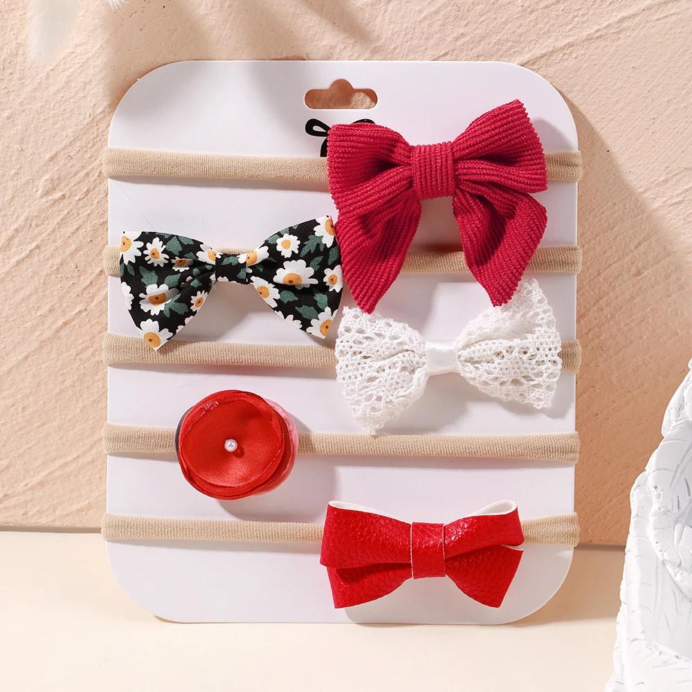 5Pcs/lot Baby Elastic Nylon Headband Newborn Sweet Flower Lace Bow Hair Bands for Babe Infant Toddler Soft Girl Hair Accessories