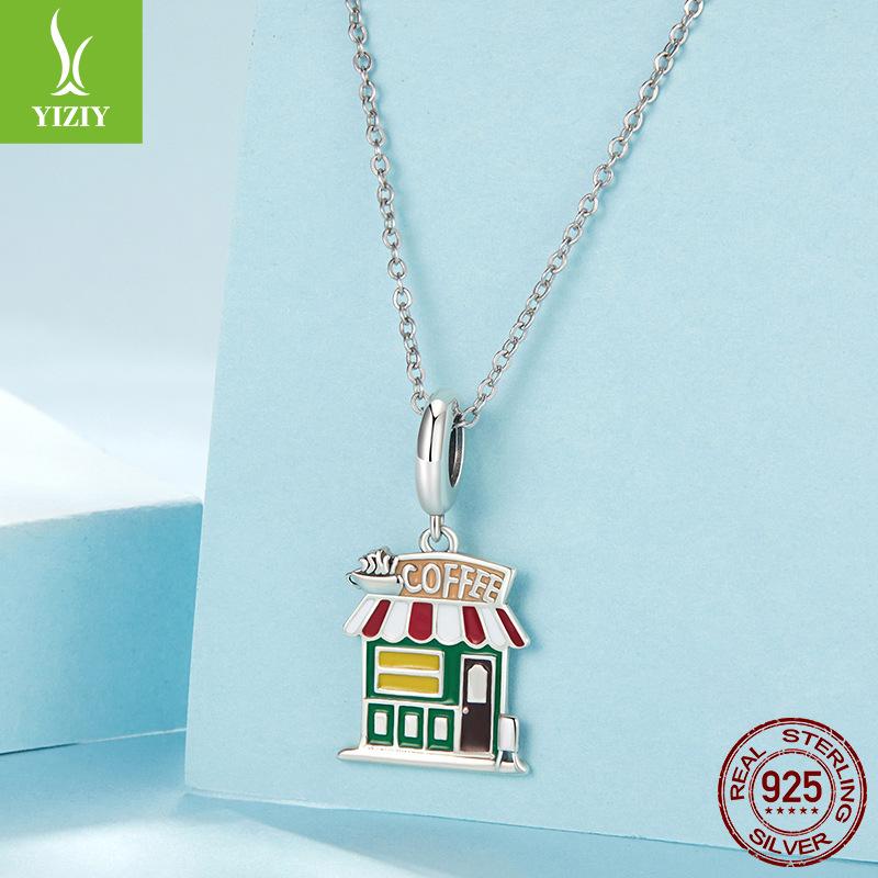 Coffee House Tag S925 Sterling Silver Beads Diy Bracelet Necklace Accessories