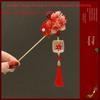 Red Flower Chinese Headwear Vintage Hanfu Hairpin Beauty Pendant Hair Stick  Gift
